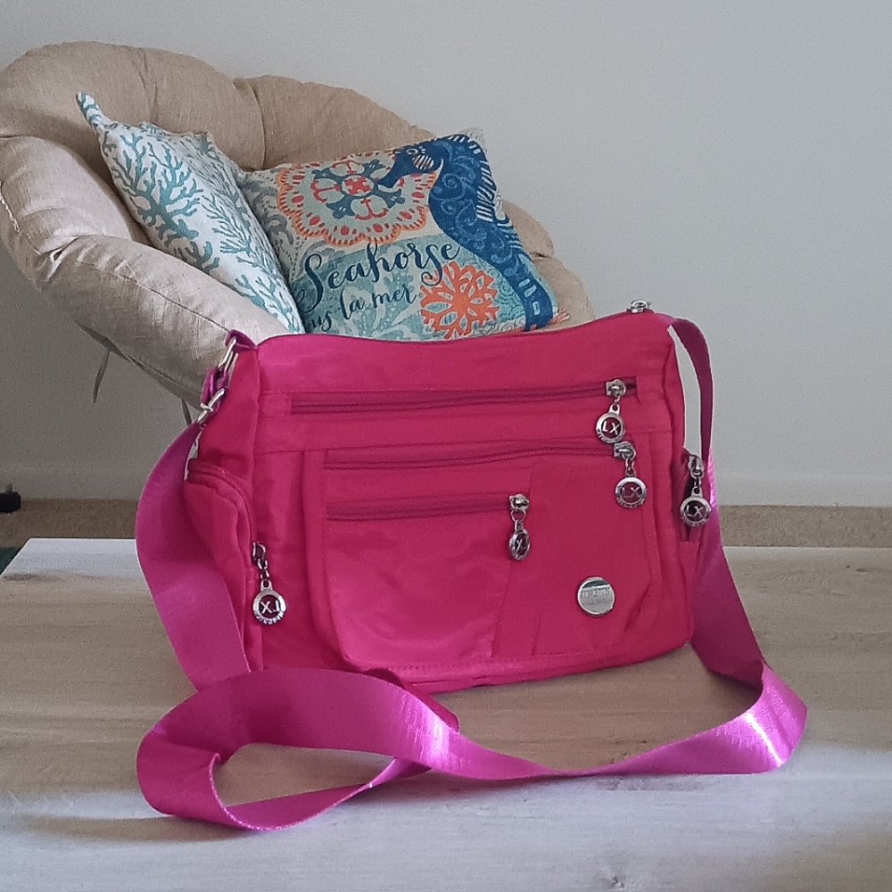 - JINGPIN MULTI COMPARTMENT RASPBERRY COLOR  CROSSBODY BAG